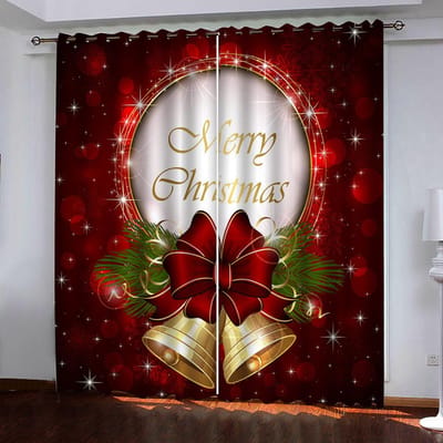 2 STUKS Vrolijk Kerstfeest Kleurrijke bal Kerstman sneeuwvlok Lichtfilterende Gordijnen voor Woonkamer Slaapkamer Raam Draperie Decor 50W130H(CM) 2PCS&Grommet Top brown
