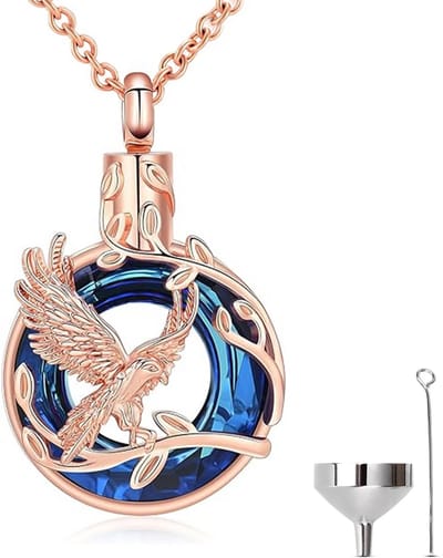 Luxe Ashanger - met Ketting (55 cm) - Voor As, Haren of Parfum - Assieraad - As Ketting - Gedenksieraad - Urn - As Hanger - Incl. As vuller en Opbergzakje - Rosé Bird