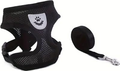 Waledano® Kattentuigje met Looplijn - Hondentuig - Hondenharnas - Kattenriem -Kattenlijn - Kattentuig - Zwart - Maat M