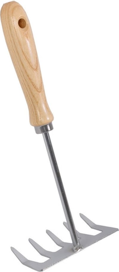 Handharkje - 5 tands - verzinkt staal - houten handvat - 12 cm - tuinharkje / moestuinharkje - mini hark