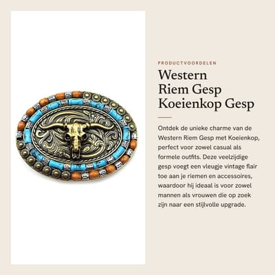 Dailygoods- Riem Gesp Western - Koeienkop - Vintage - Decoratie - Bevestigingsaccessoire - Duurzaam Design