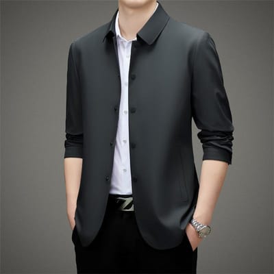 Jas Jas Jas Heren van middelbare leeftijd Zakelijk Casual Lente en Herfst Herenjas Jas Revers Knoop Kort Papa Pak 195 black