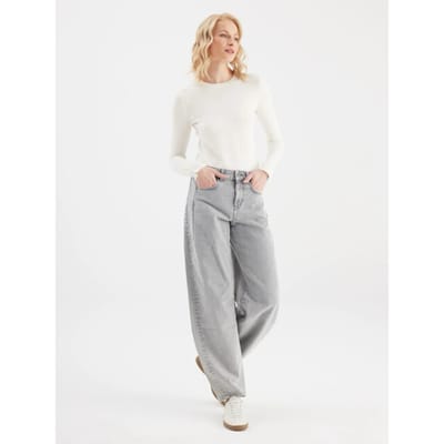 Cup of Joe Mid waist balloon jeans; %100 co; 317 grey denim