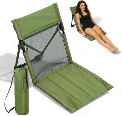 Verstelbare Vloerstoel met Rugleuning en Kussen, Opvouwbare Lichtgewicht Strandstoel voor Camping, Picknick en Tuin (Groen)
