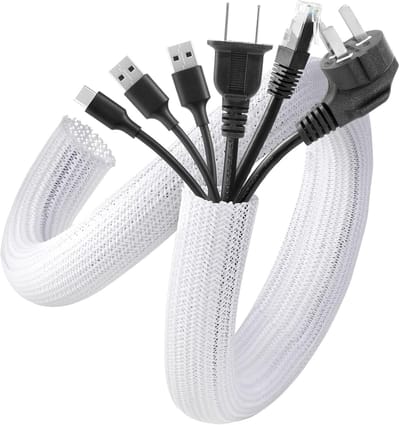 Witte kabelgoot - 2m -Beschermende mantelbuis - Draad anti-bijthuls - Kabelmanagementhoes - Kabelorganizer/kabelafscherming voor op het bureau - Geschikt voor het netjes wegwerken van computer- en tv-kabels - Wit - 2 meter