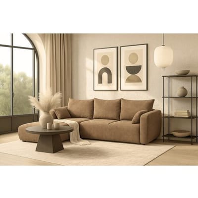 imebel DALLAS – Hoekbank met slaapfunctie links 255x165 cm, stof Raven 34 lichtbriun