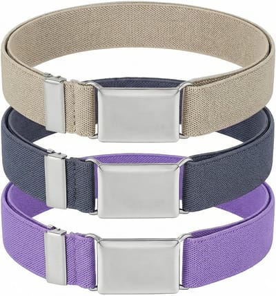 Elastische riemen voor kinderen, verstelbaar 2,5 x 74 cm, zilveren gesp, ideaal voor jeans, shorts en broeken