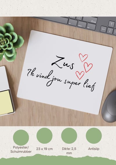 Akyol - zus ik vind jou super lief Muismat - Zus - de liefste zus - verjaardag - cadeautje voor zus - zus artikelen - kado - geschenk - 23 bij 19 cm