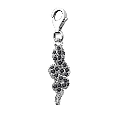 Quiges – 925 - Zilver – Charm - Bedel - Hanger - 3D Zwarte Zirkonia Slang - met – sterling - zilver - karabijnslot - geschikt - voor - Bedelarmband HC254