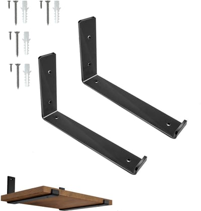 Set van 2 - Plankbeugel - Metalen zwevende plankbeugel - Zware zwarte plankbeugel - Beugel met hardware - L-vormige plankbeugel - Geschikt voor doe-het-zelf decoratieve planken (zwart)