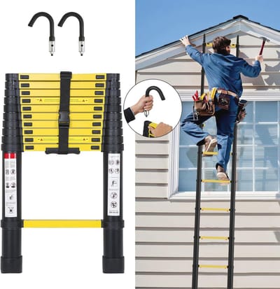 Telescopische ladder 3,2 m - multifunctionele, antislip aluminium ladder met haken - belastbaar tot 150 kg