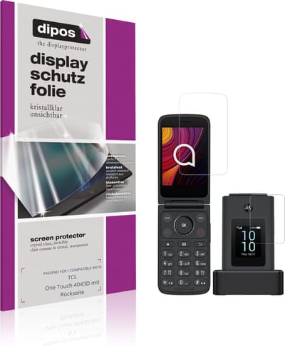 dipos – 4x Beschermfolie geschikt voor TCL One Touch 4043D mit Rückseite | Krasbestendige & heldere Screenprotector Ultra-Thin