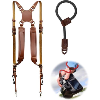 Ensemble de 2 sangles d'épaule doubles pour appareil photo et bracelet de poignet, libération rapide, sangle double réglable pour appareil photo reflex numérique, reflex, DV blanc