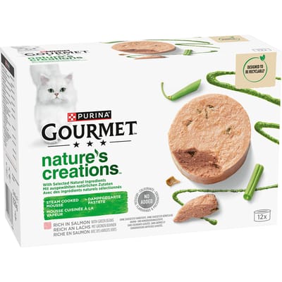 12x85g Nature's Creations Mousse Zalm en Sperziebonen Gourmet Kattenvoer