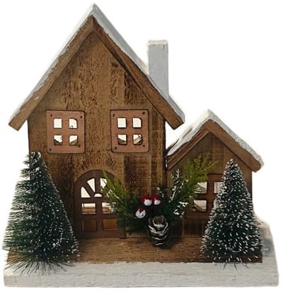 Sfeervol Houten Kersthuisje met kerstbomen LED-verlichting | HCM24063 | Staand | Hendriks Deco