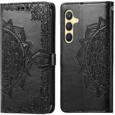 YPCd Bookcase geschikt voor Samsung Galaxy S24 / S25 - Bloemen Design - Portemonnee / Wallet Hoesje - Zwart