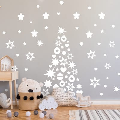 Kerstboomdecoratie sticker - 110x50cm - Wit - Kerststickers - Feestelijke decoraties