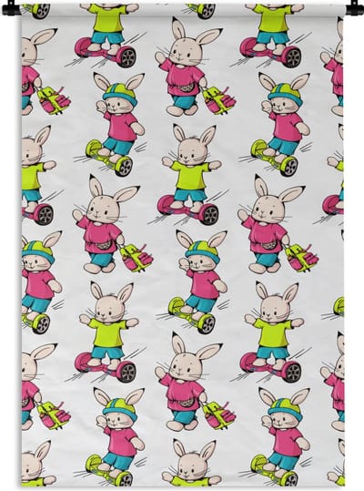 Wandkleed - Wanddoek - School - Konijnen - Dieren - Kinderen - Patronen - 60x90 cm - Wandtapijt