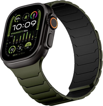 iDenn Magnetisch Siliconen Bandje Groen geschikt voor Apple Watch - Siliconen Sport bandje - Groen - Voor Apple iWatch Ultra 12/11/10/9/8/7/6/5/4/3/ alle SE - 44/45/46/49 mm