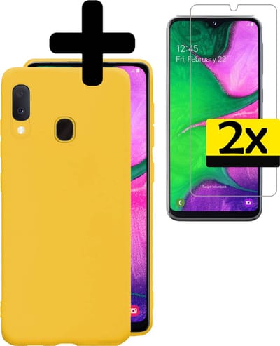 Hoesje - Met 2x Screenprotector - Geschikt voor Samsung Galaxy A20e - Sterk & Shockproof - Back Cover - Siliconen Case - Telefoon Hoes - Telefoonhoesjes - Geel
