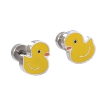Eendjes oorbellen voor meisjes – Premium staal oorknopjes in kleur zilver – Zilverana