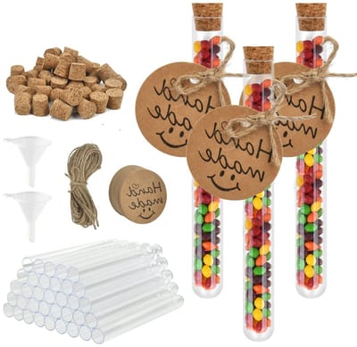 40 Stuks Heldere Plastic Proefbuizen met Kurken Stoppen, 20ml Transparante Flessen voor Opslag van Sieraden, Zaden en Poeders met Kraft Papieren Labels en Touw