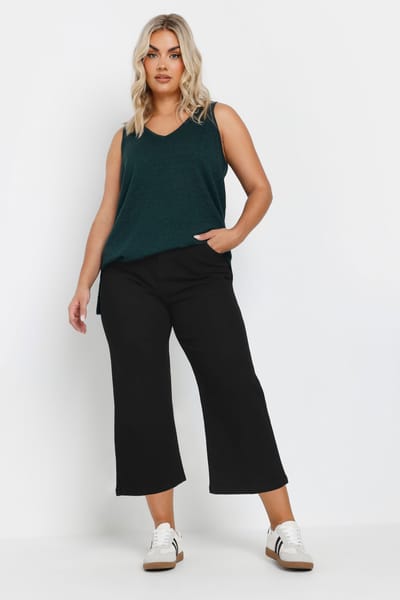 Yours Cropped Denim Jeans Met Wijde Pijpen In Zwart Size 42