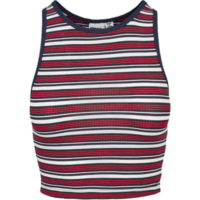 Urban Classics - Rib Stripe Crop top - L - Wit/Rood