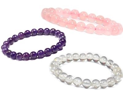 Bixorp Gems Gouden Driehoek Edelstenen Armbanden Set - Rozenkwarts + Amethist + Bergkristal Kralenarmband