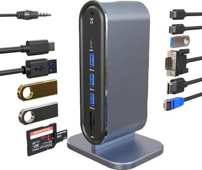 DrPhone XtremeHub – 12 In 1 USB-C Hub - Docking – Extra Aansluitingen voor Laptop / Desktop - 4x USB 3.0 – HDMI – VGA – Kaartlezer – Ethernet Gigabit – 3.5MM Audio – Grijs