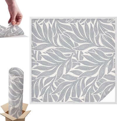 Tulup Raamfolie Anti inkijk - Bladdruppels Anti inkijk Raamfolie - 100x100 cm - Grijs Raamfolie Tegen inkijk - Zelfklevende Anti inkijk Folie Glas in Lood - Voor de woonkamer, slaapkamer en kantoor - Zonwerende Raamfolie Glas in Lood