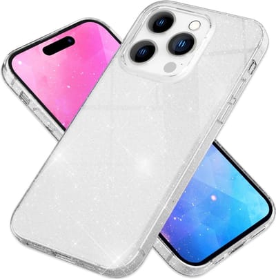 Casemania Hoesje Geschikt voor Apple iPhone 15 Pro - Zilver - Glitter Back Cover