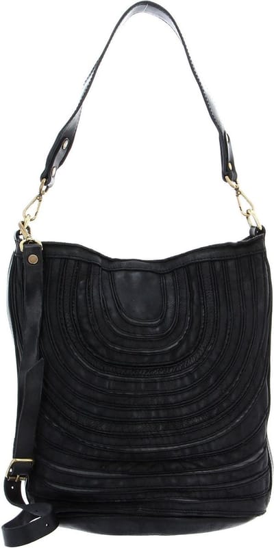 CATERINA LUCCHI Leren Shopper Schoudertas Stripes Tapiro Shoulder Bag Lavagna Zwart Blauwgrijs