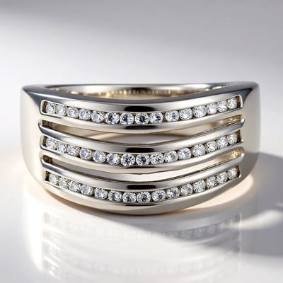 Cavill - 925 Sterling Zilver Damesring - 45 Briljant geslepen Cambodjaanse Zirkonen 0,59 ct - Elegante Brede Gebogen Ring Kanaalzetting