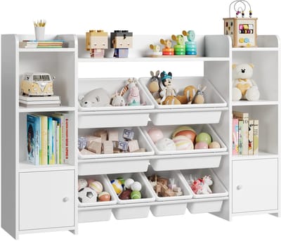 Roossentials opbergkast - Boekenkast kinderen - Open kast - Opberg planken - Kinderkast - Wit - Met 8 verwijderbare dozen