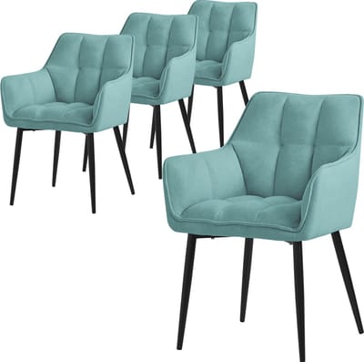 Set van 4 eetkamerstoelen in petrol badstof met dik gestoffeerde zitting ML design