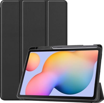 Hoesje - Geschikt voor Samsung Galaxy Tab S6 Lite - Dun & Stevig - Hard Cover Case - Trifold Bookcase Hoes - Met Uitsparing Geschikt voor S Pen - Hardcover Book - Tablethoes - Zwart
