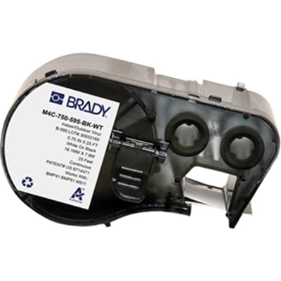 Brady M4C-750-595-BK-WT tape vinyl wit op zwart | 19,05 mm x 7,62 m (origineel)