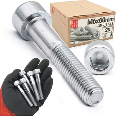 LUN FIX - Zylinderkopfschroeven M6x60 mm - 20 stuks - DIN 912 - Vol draad - Staal verzinkt