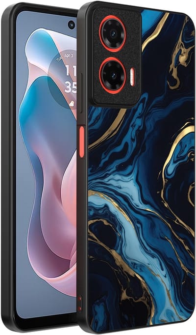 Smartphonica Telefoonhoesje Geschikt voor Motorola Moto G Play 2024 met marmer opdruk - TPU backcover case gold blue marble design - Goud Blauw geschikt voor Motorola Moto G Play 2024