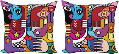 ABAKUHAUS Collage Decoratieve Kussenhoes, Set van 2, Abstracte Complexe Vormen, Modern Accent, Dubbelzijdige Digitale Print, 45x45 cm, Multicolor