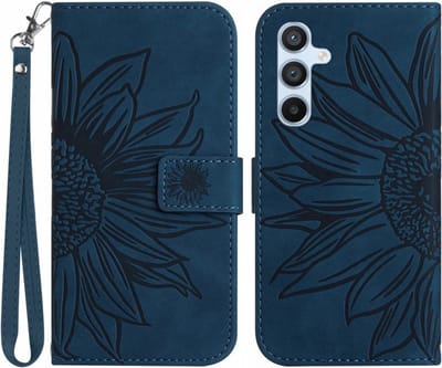 Coverup Hoesje - Geschikt voor Samsung Galaxy A26 Hoesje - Coverup Zonnebloem Book Case met Koord - Donkerblauw