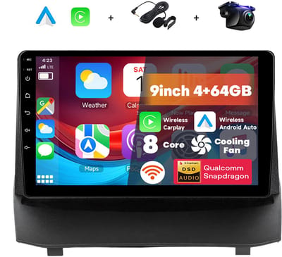 Boscer 2 Din Autoradio - Geschikt voor Ford Fiesta (2009-2014) - Draadloos Apple CarPlay & Android Auto - 8-Core Snapdragon - 9 Inch HD Touchscreen - Android 15 - 4+64GB - Interne Koeling - WiFi & Bluetooth - Camera & Microfoon