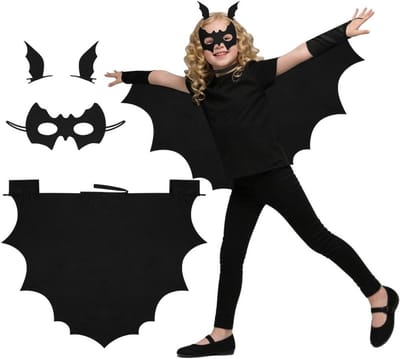 Kinderlijke vleermuis kostuum - 4-delig Halloween kostuum met masker en haarspelden, vampiercape voor carnaval en feestelijkheden