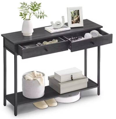 J&R Consoletafel met 2 Laden – Zwarte Gangtafel – Moderne Sidetable met Opbergruimte – 100x30x80 cm