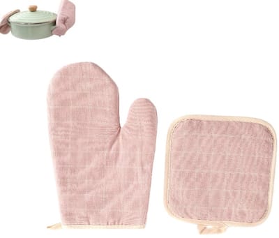 2 stuks - Ovenhandschoenen - Ovenmat - Antislip ovenhandschoenen - Verdikte hittebestendige handschoenen - Magnetronmat - Geschikt voor keukens, bakken en grillen (roze)