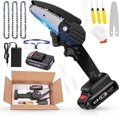 LotaHome - Mini Kettingzaag Set - Met LED Verlichting - Inclusief Diverse Accessoires - Elektrische Kettingzaag - Snoeizaag - Elektrische Snoeizaag - Handkettingzaag - Boomzaag - Hout Snijden - Ook voor Makita - Met Accu - Tuinieren - Inc. Handschoen