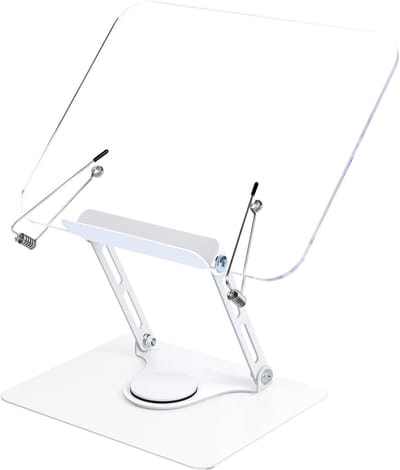 Allecto Plus - Houten boekenstandaard om te lezen - verstelbare boekhouder met 360° draaibare basis - opvouwbare bamboe receptenhouder - kookboekstandaard voor keuken - boekensteun en leessteun - Acrykli - Duurzaam en praktisch