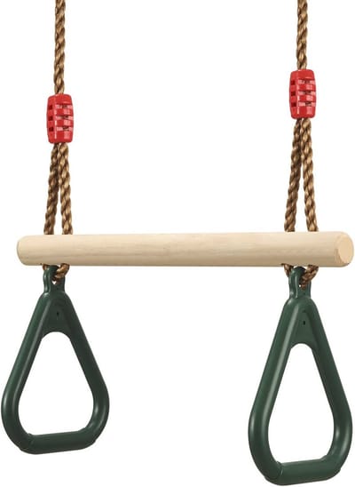 Multifunctionele houten trapeziumschommel met kunststof turnringen - Belastbaar tot 160 kg