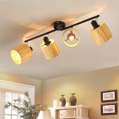 NETTLIFE Opbouwspot - E14 Fitting - 4-Lichts - Zwart - Natuurlijk Papier Design - rechthoekig - L 60cm - Vintage Hallamp - Plafondspot - voor Woonkamer | Slaafkamer | Gang | Keuken-excl. lichtbron